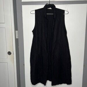 Eileen Fisher Black Tencel Linen Open Front Long Vest Size Petites large